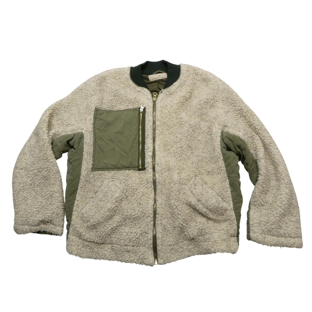 We The Free Jacket Womens Small White Sherpa Bomber Zip Pockets Lined Green